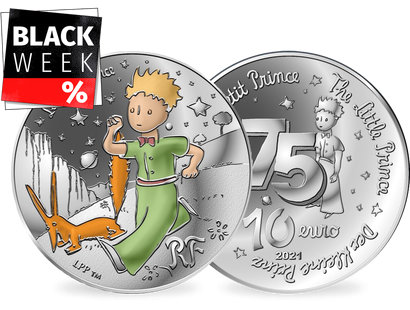 Frankreichs 10-Euro-Silbermünze ''75 Jahre Der kleine Prinz - Spaziergang mit Fuchs'' mit Farbveredelung