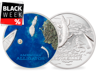 1-Unze-Silbermünze "American Alligator" mit Farbveredelung