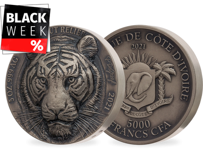 Big Five of Asia: Silbermünze "Tiger" mit Hoch-Relief