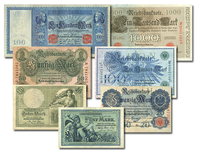 Banknoten aus dem Kaiserreich − 7er-Set Banknoten 1904-1914