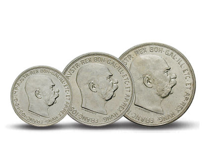 Die letzten Kronen von Franz Joseph − 3er-Set 1,2,5, Kronen 1909-1916
