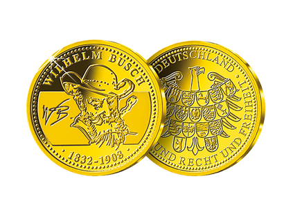 Goldprägung Wilhelm Busch, Gold (585/1000), Spiegelglanz