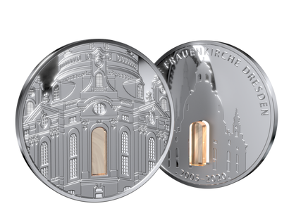 Silber-Gedenkprägung mit Glasinlay "Frauenkirche Dresden"