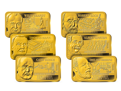 6er Goldbarren-Satz "Deutsche Nobelpreisträger"