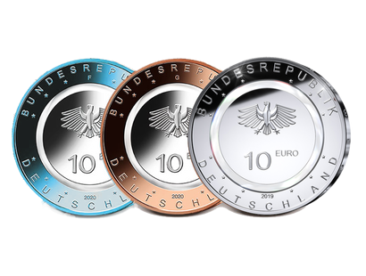 Komplett-Sammlung der deutschen 10-Euro-Münzen-Serie "Luft bewegt" 2019-2021