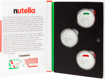 Italien 2021: 3er-Set und 5 Euro Silber-Münze "Nutella®"