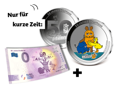 Set Silber-Jubiläumsausgabe & 0-Euro-Banknote "50 Jahre DieMaus"