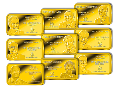 9er-Komplettsatz „Goldbarren Deutschlands Bundeskanzler“