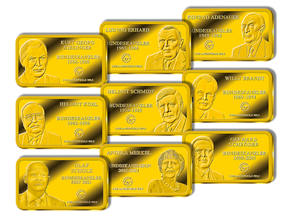 9er-Komplettsatz „Goldbarren Deutschlands Bundeskanzler“