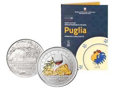 Italien 2022: 5 Euro-Gedenkmünze "Weinkultur - Puglia" - farbveredelt