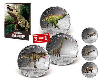 Kollektion: „Faszination Dinosaurier“ auf farbveredelten Gedenkprägungen!
