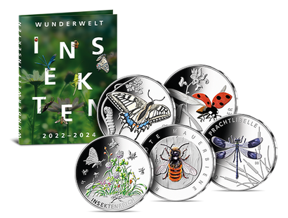 5-Euro-Münzen "Wunderwelt Insekten" 2022–2024 in Stempelglanz