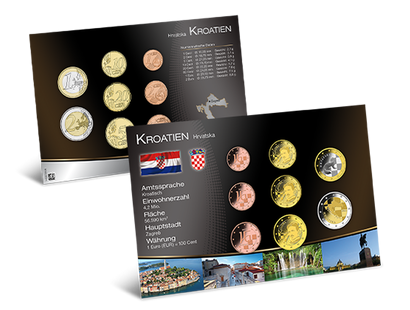 Kursmünzensatz der acht offiziellen kroatischen Euro-Erstausgaben 2023