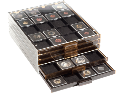 Münzbox für QUADRUM 20 eckige Fächern grau mit schwarzer Einlage