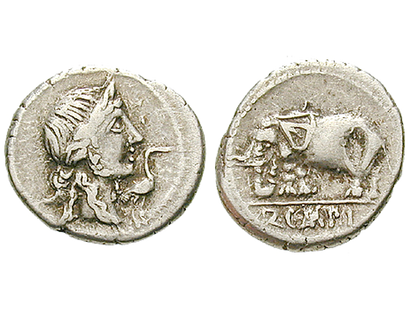 Die Kriegselefanten Hannibals − Römische Republik, Denar 81 v.Chr.