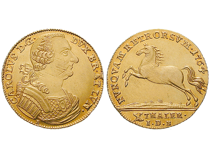 10 Goldtaler vom Nasen-Karl" − Braunschweig, Karl 10 Taler 1742-64"