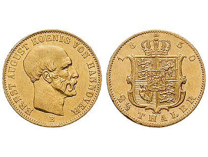 Ernst August im neuen Design − Hannover, 2 1/2 Taler Gold 1850