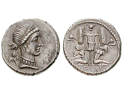 Caesars Triumph über Gallien − Römische Republik, Denar 46 v.Chr.