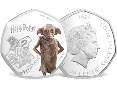 Monnaie heptagonale colorisée & argentée à l’argent pur «Harry Potter - Dobby»