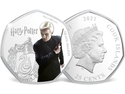 Monnaie heptagonale colorisée & argentée à l’argent pur «Harry Potter - Draco Malfoy»