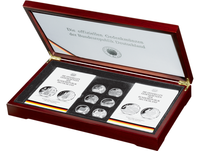 Präsentationskassette für alle 76 gekapselten 10-Euro-Gedenkmünzen (2002-2015)