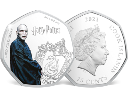 Monnaie heptagonale colorisée & argentée à l’argent pur «Harry Potter - Voldemort»