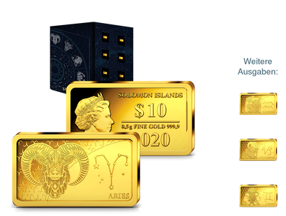 Die zwölf Sternzeichen auf Gold-Barrenmünzen