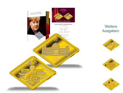 Glanzvolle Gold-Rautenbarren – "16 Jahre Bundeskanzlerin Angela Merkel"!
