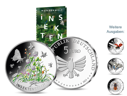 Deutschlands offizielle 5-Euro-Münzen "Wunderwelt Insektenreich" – Polierte Platte