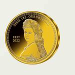Kaiserin Sisi auf einer vergoldeten Ehrenausgabe zu ihrem 185. Geburtstag
