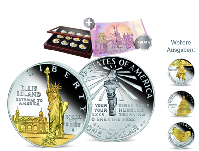 Die 12 berühmtesten Silber-Dollars der USA mit Feingold-Veredelung!