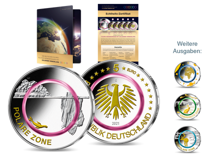 Die 5-Euro-Polymer-Münzen mit Gold-Veredelung – Ihr Start: „Polare Zone"!