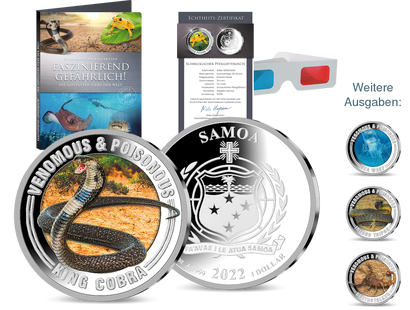 Einzigartige Silbermünzen mit 3D-Druck "Die giftigsten Tiere der Welt"