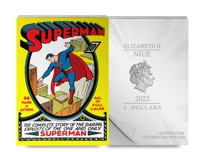 Die 1-Unzen-Silbermünze „COMIX™ – SUPERMAN™ #1“ im Mini-Comicheft-Format!