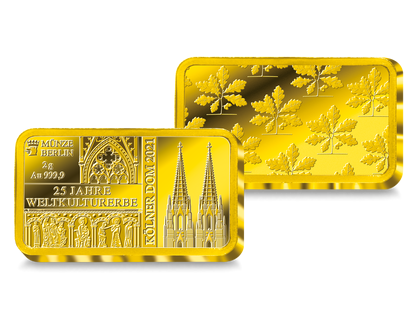 Der 2g-Goldbarren „Kölner Dom“ der Gold-Jahresausgabe 2021