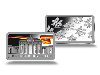 Feinsilber-Gedenkbarren "Brandenburger Tor" mit Farbveredelung in Schwarz-Rot-Gold