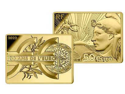 50 Euro Jubiläums-Goldmünze "20 Jahre Euro" PP, Frankreich 2022