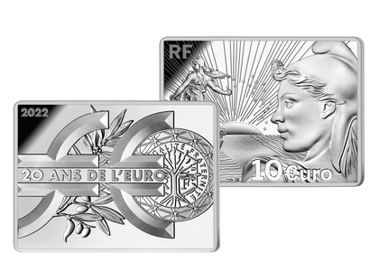 10 Euro Jubiläums-Silbermünze "20 Jahre Euro" PP, Frankreich 2022