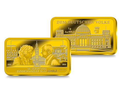 Gold-Gedenkbarren zum 65. Geburtstag von Bundeskanzler Olaf Scholz
