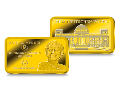 Feingold-Gedenkbarren „Angela Merkel Bundeskanzlerin 2005 - 2021“