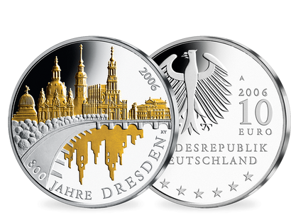 Die teilvergoldete 10-Euro-Silberausgabe „800 Jahre Dresden“ 2006!