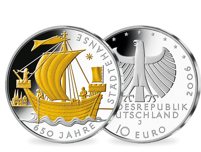 Die teilvergoldete 10-Euro-Silberausgabe „650 Jahre Städtehanse“ 2006!