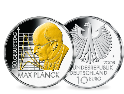 10 Euro Gedenkausgabe mit Teilvergoldung "150. Geburtstag Max Planck"