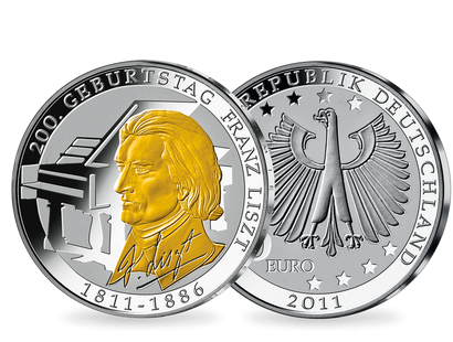 Die 10-Euro-Münze „200. Geburtstag Franz Liszt“ mit Feingold veredelt!