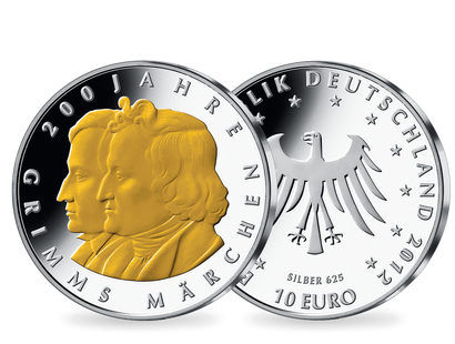 Die teilvergoldete 10-Euro-Gedenkausgabe „Grimms Märchen“ von 2012!