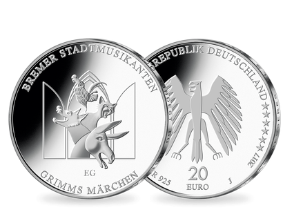 Die deutsche 20-Euro-Silber-Gedenkmünze 'Grimms Märchen: Bremer Stadtmusikanten'!
