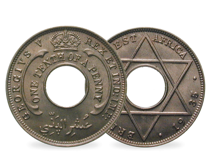Der 1/10 Penny mit dem Loch! − Britisch Westafrika 1912-1936