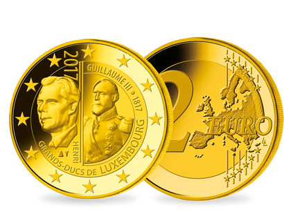 Frappe 2 Euros dorée « Bicentenaire de la naissance du grand-duc Guillaume III » Luxembourg