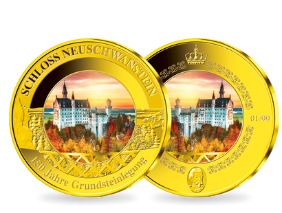Goldprägung mit Glasinlay Schloss Neuschwanstein