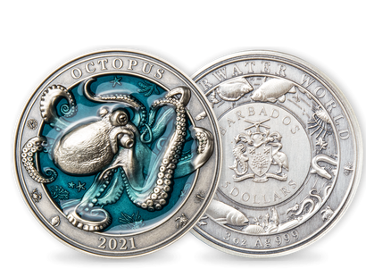 Barbados 2021 Silber-Gedenkmünze "Tintenfisch"